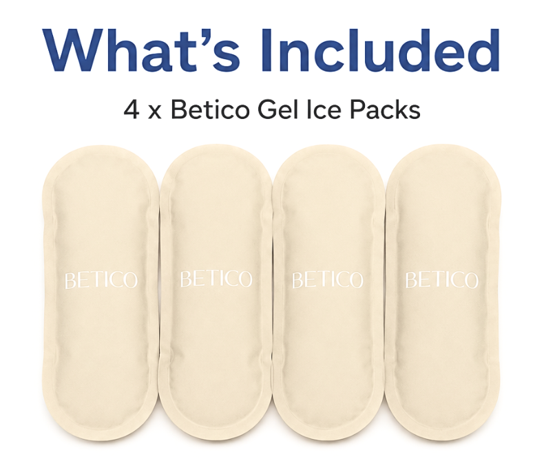 Set of four Betico reusable gel ice packs for insulated medication pouches, insulin organisers, travel cooling accessories and compact wellness storage solutions