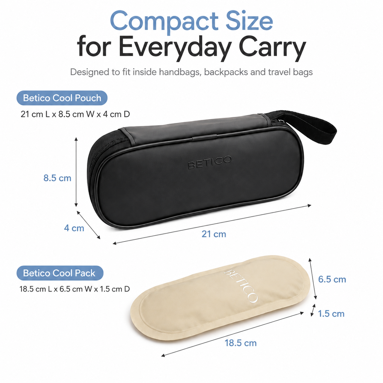 Betico insulated cool pouch dimensions and reusable cool pack sizing for compact medication and wellness travel storage