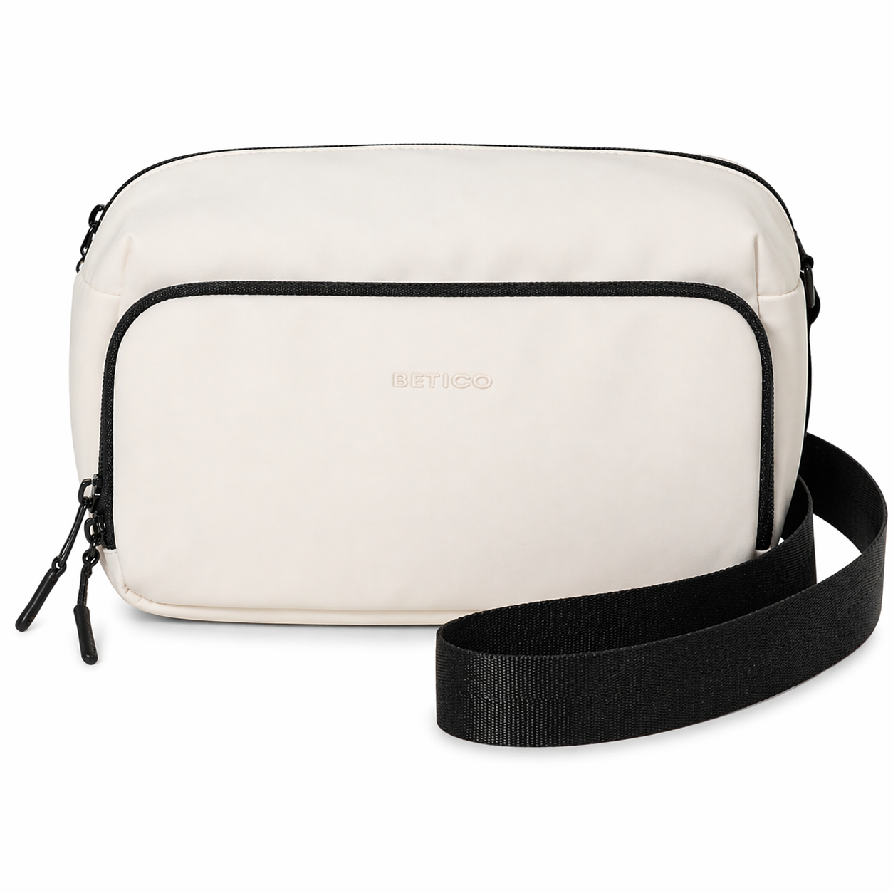 Cream and black Betico Essential crossbody organiser bag with adjustable strap for everyday essentials and wellness travel