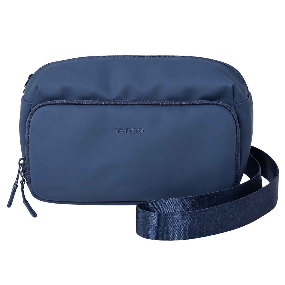 Blue Betico Essential Diabetes Bag shown from the front with its adjustable crossbody strap.