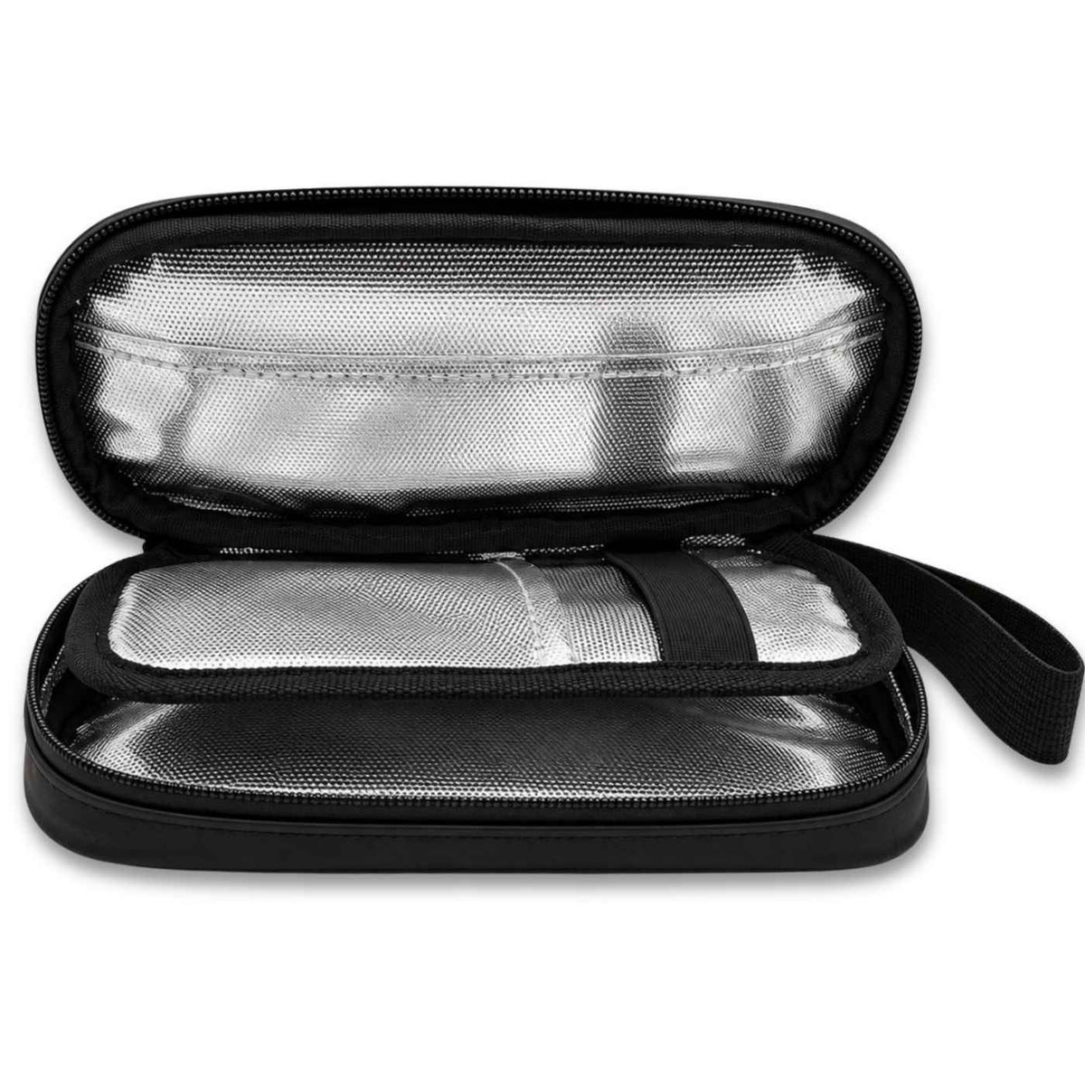 Open Betico insulated Cooler Travel Case medication organiser with centre divider and elasticated storage