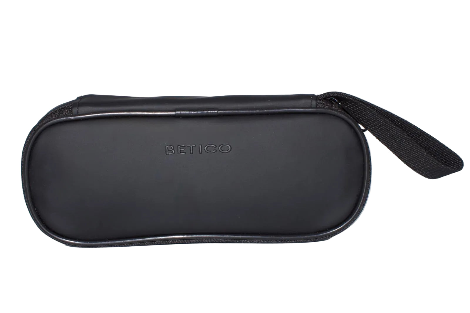 Front view of the Betico black insulated cool pouch with slim minimalist design and compact everyday carry format