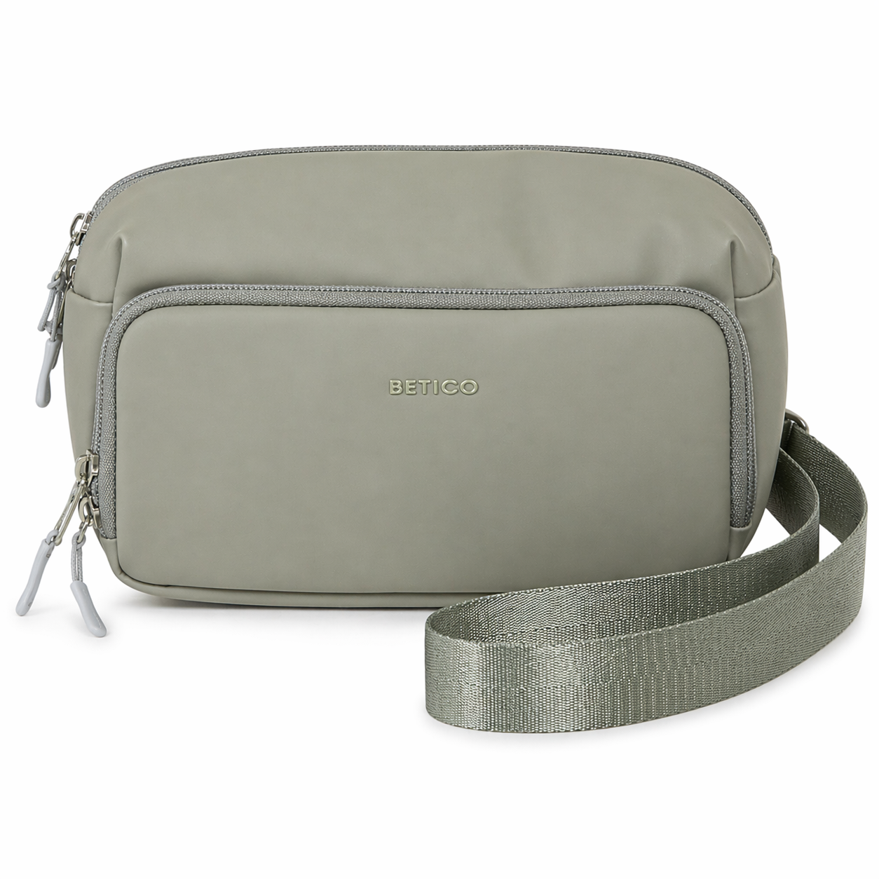 Green Betico Essential crossbody organiser bag with adjustable strap for everyday essentials and wellness travel