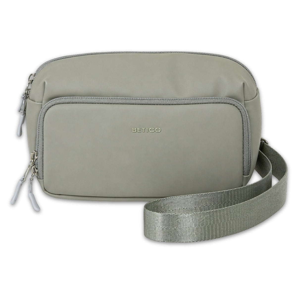 Green Betico Essential Diabetes Bag shown from the front with its adjustable crossbody strap.